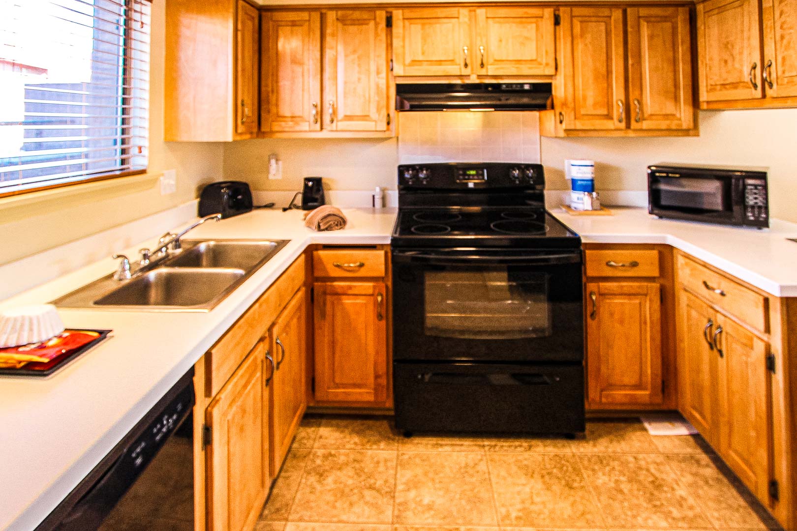 A standard kitchen at VRI's Crown Point Condominiums in New Mexico.